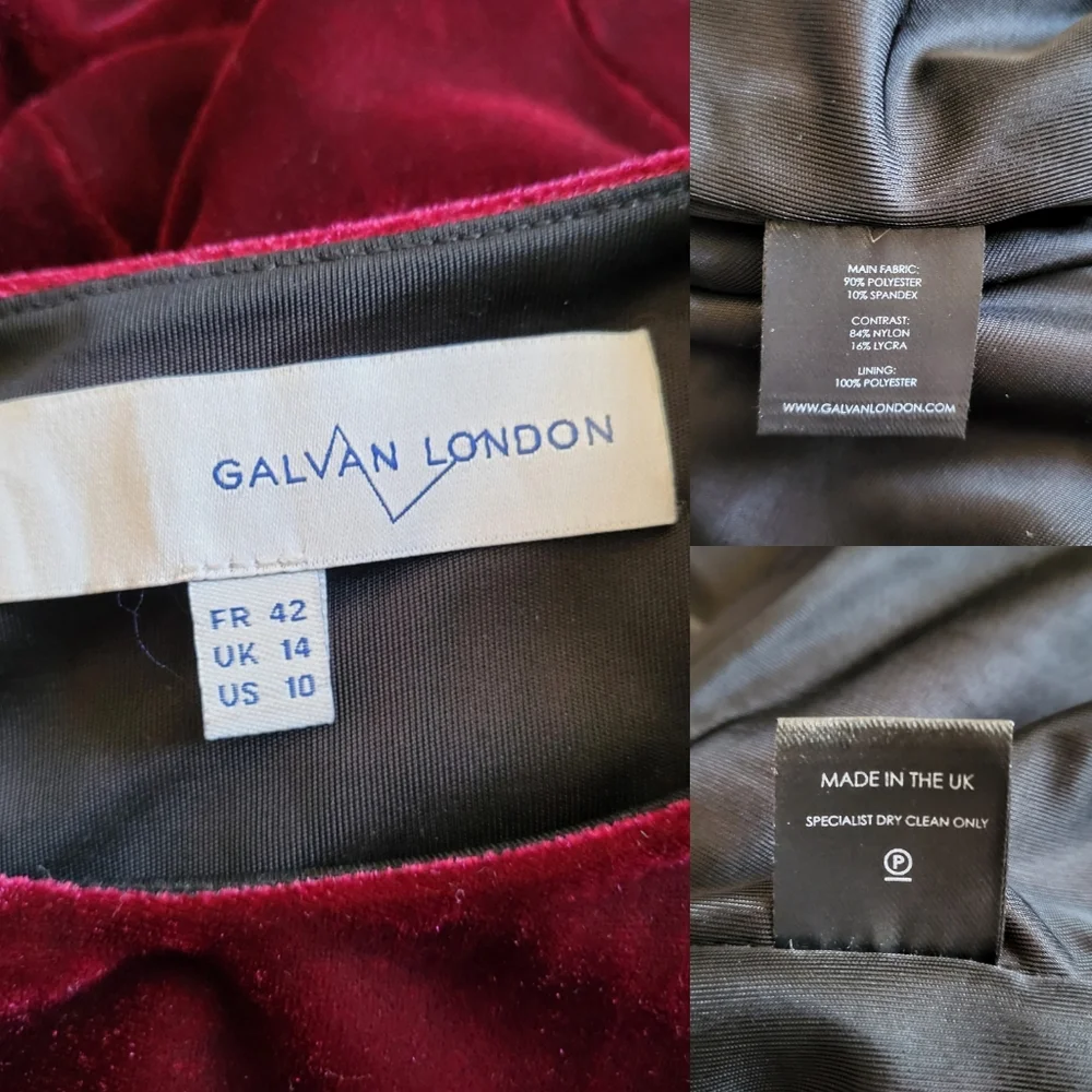 Galvan London Crescent Sheer Panel Thigh Split Velvet Wine Evening Gown Size 10 - Picture 17 of 17